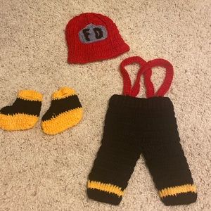 Newborn firefighter knit outfit